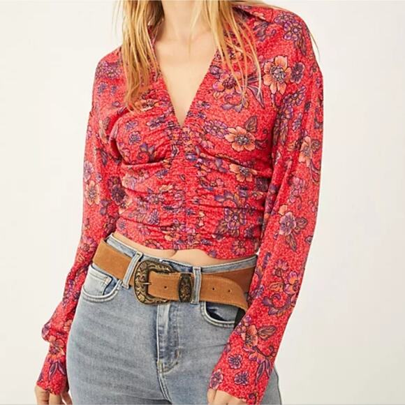 Free People Tops - Free People Pink Floral I Got You Printed Long Sleeve Top S